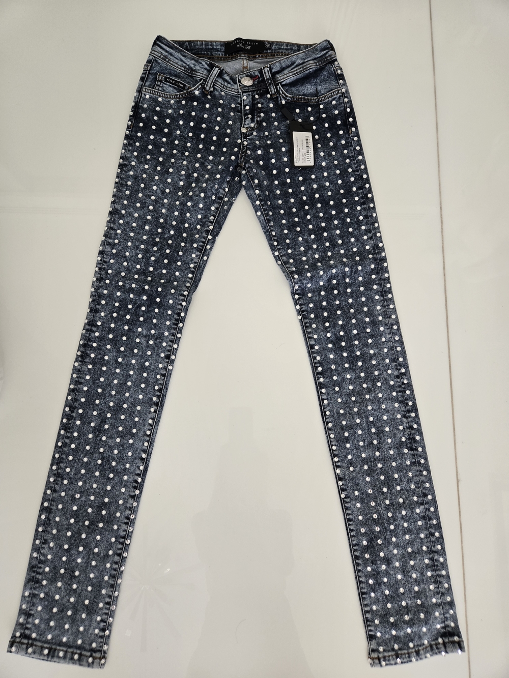 Philipp Plein Women's Slim Fit Studded Acid Wash Jeans - Blue, Size 26, NWT